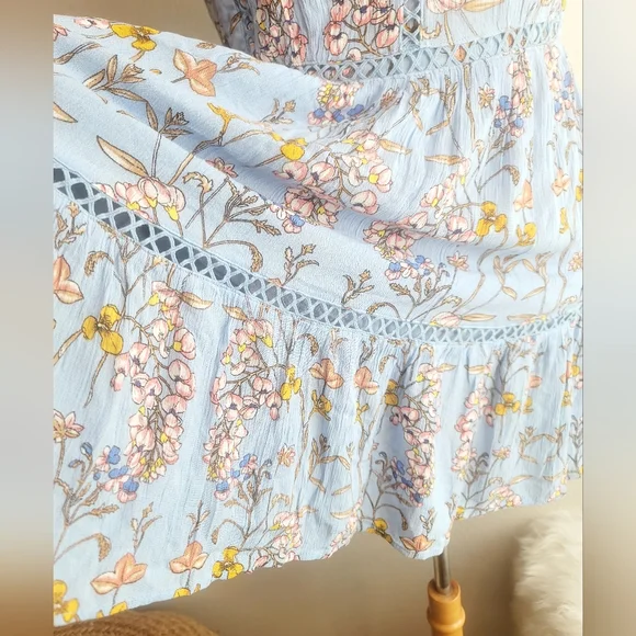 ABEL THE LABEL BLUE FLORAL FIT & FLARE JAASE BACKLESS HALTER MINI DRESS SZ SMALL - Picture 10 of 16